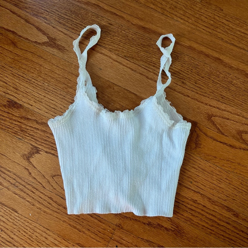 Lottie Moss White Lace Ribbed Tank